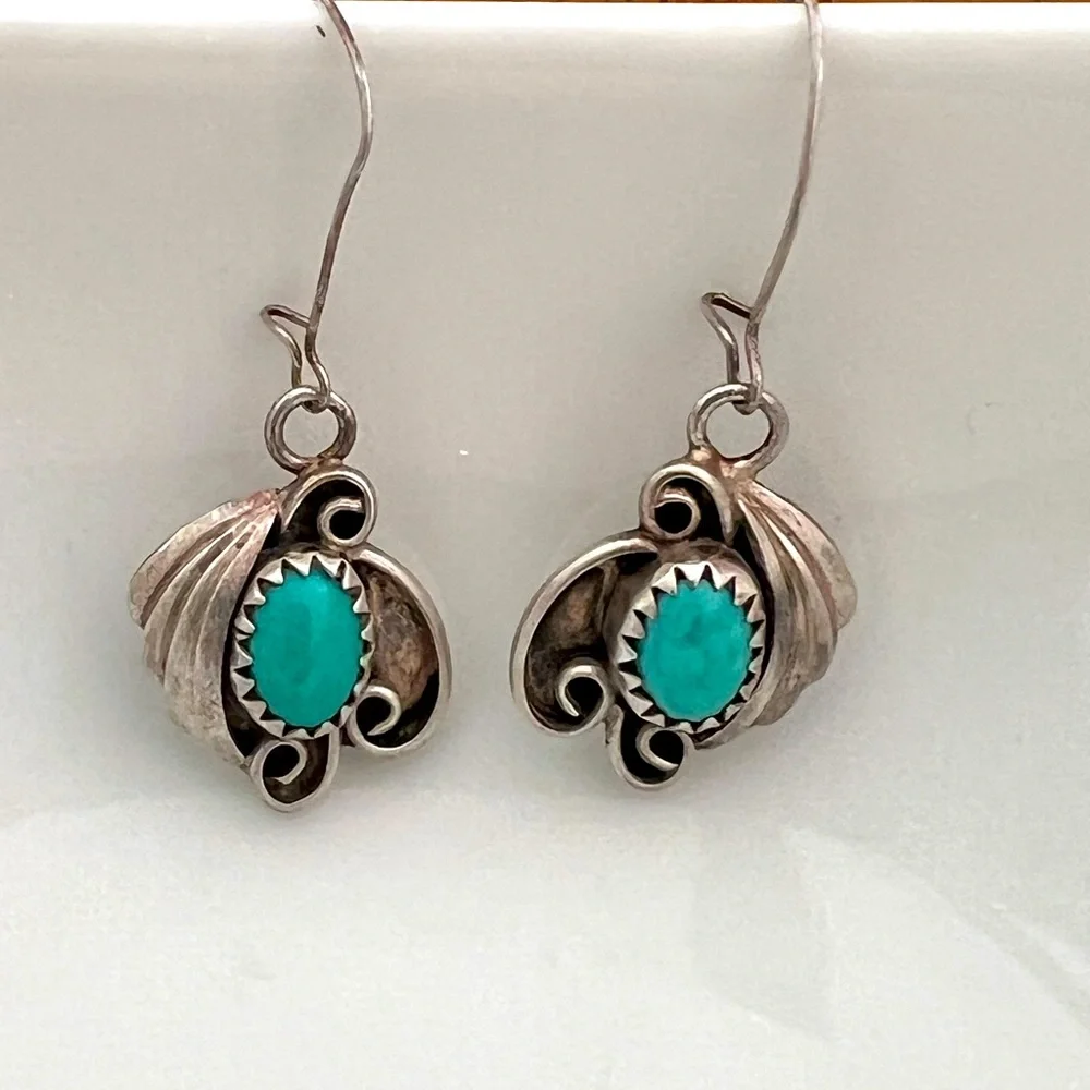 Vintage Silver and Turquoise Dangle Earrings - Picture 1 of 5
